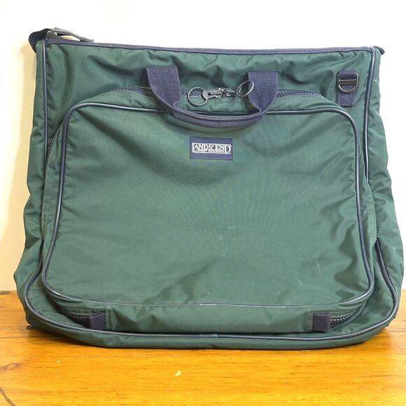 Lands End Vintage Green Blue‎ Nylon Garment Bag  Many Pockets VGC - Picture 1 of 16